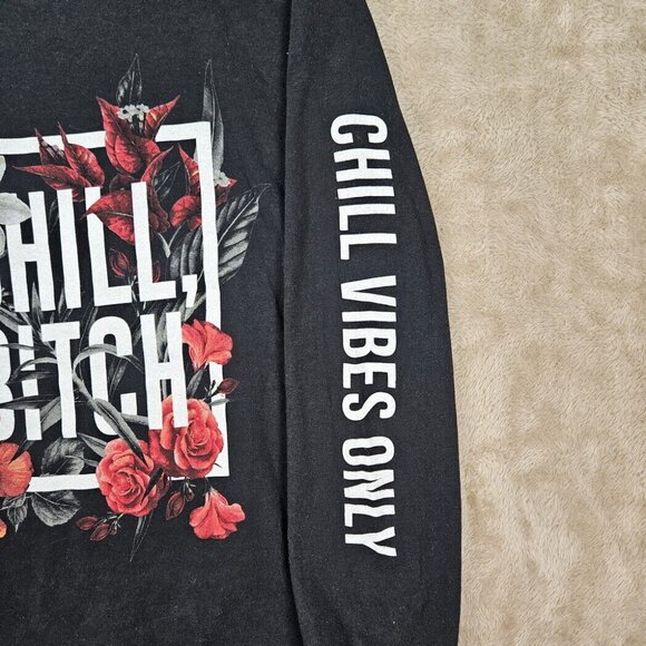 Spencers T-Shirt Men's Size L Black Floral Chill Vibes Only Long Sleeve Graphics - Picture 7 of 10